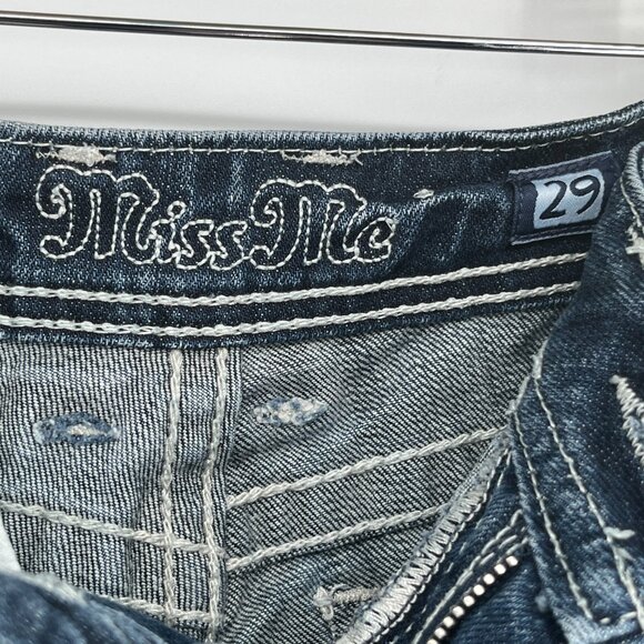 Miss Me Angel Wing Jean Shorts Low Rise Rhinestone Pocket Y2K Western Glam - Picture 10 of 10